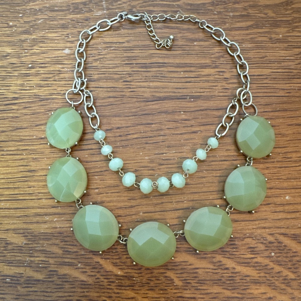 Premier Designs Green Faceted Statement Necklace w/ Matching Bracelet